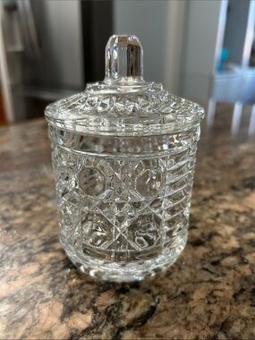 Federal Glass “Windsor” Clear Pressed Glass Lidded Sugar Bowl/Jam Jar
